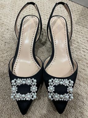 Adrienne Vittadini Black Pearl-Embellished Slingback kitten heel